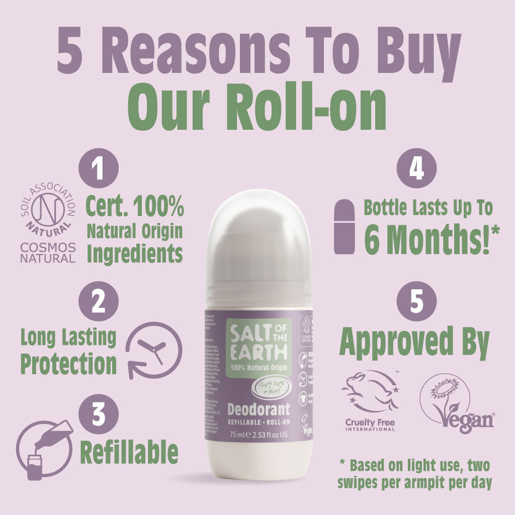 Clary Sage & Mint natuurlijke navulbare roll-on deodorant